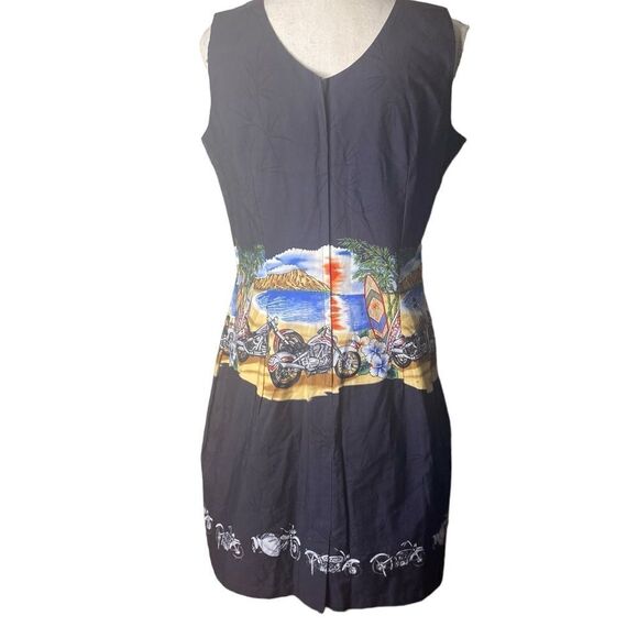 KY’S Wm’s Sz XL Black Motorcycle Biker Surf Board Beach Hawaiian Sheath Dress - Picture 4 of 5